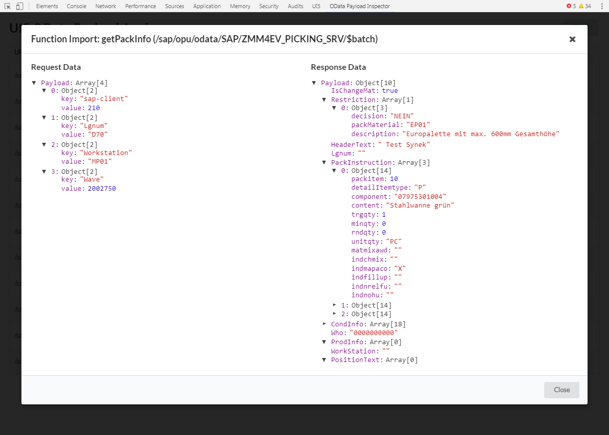 Example detailed view of a function import